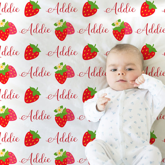 Personalized Strawberry Baby Name Blanket