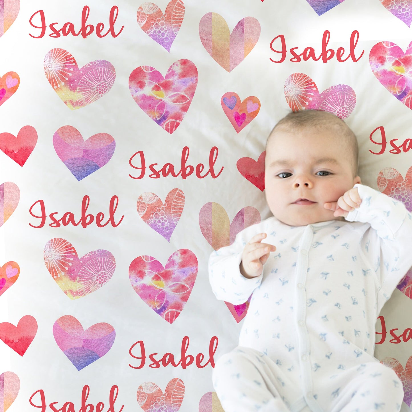 Personalized Hearts Valentines Baby Name Blanket Girl