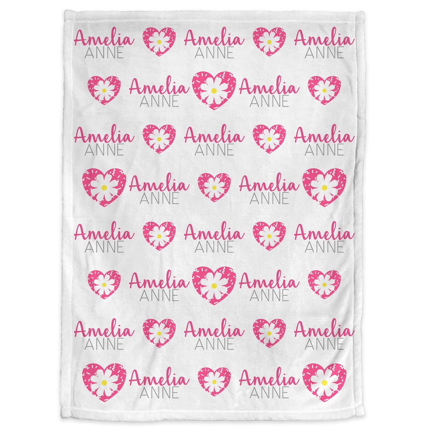 Personalized Hearts Baby Name Blanket Pink