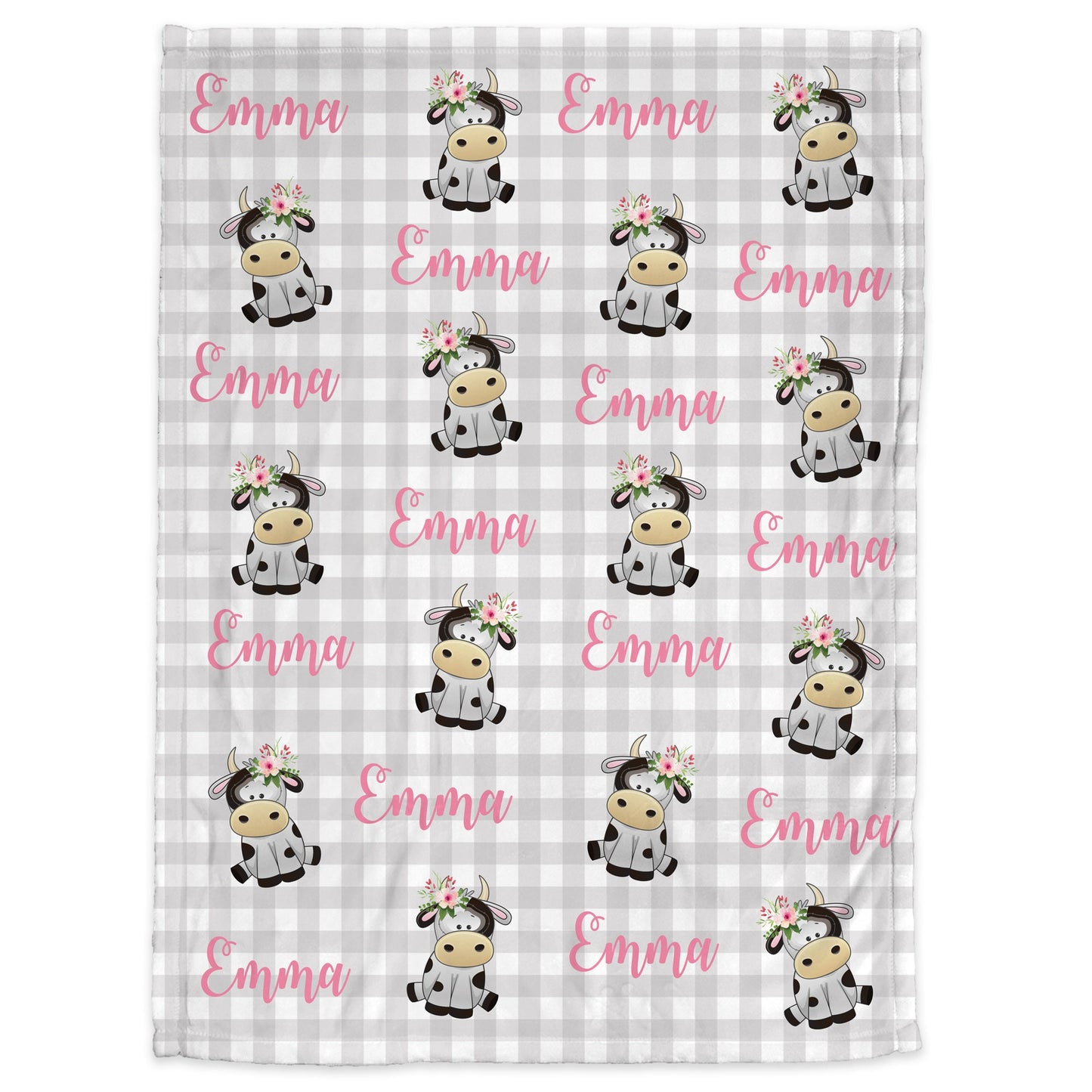 Personalized Cow Pink Baby Name Blanket Girl