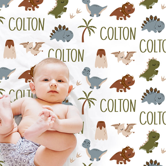 Personalized Dinosaur Baby Name Blanket Boy