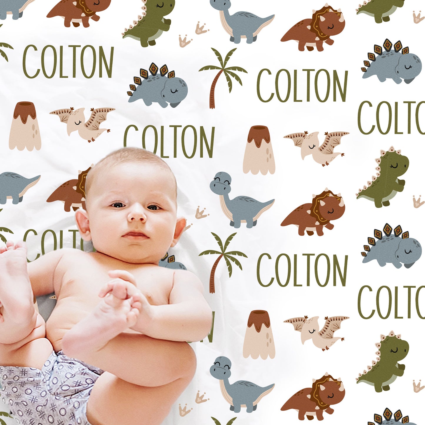 Personalized Dinosaur Baby Name Blanket Boy