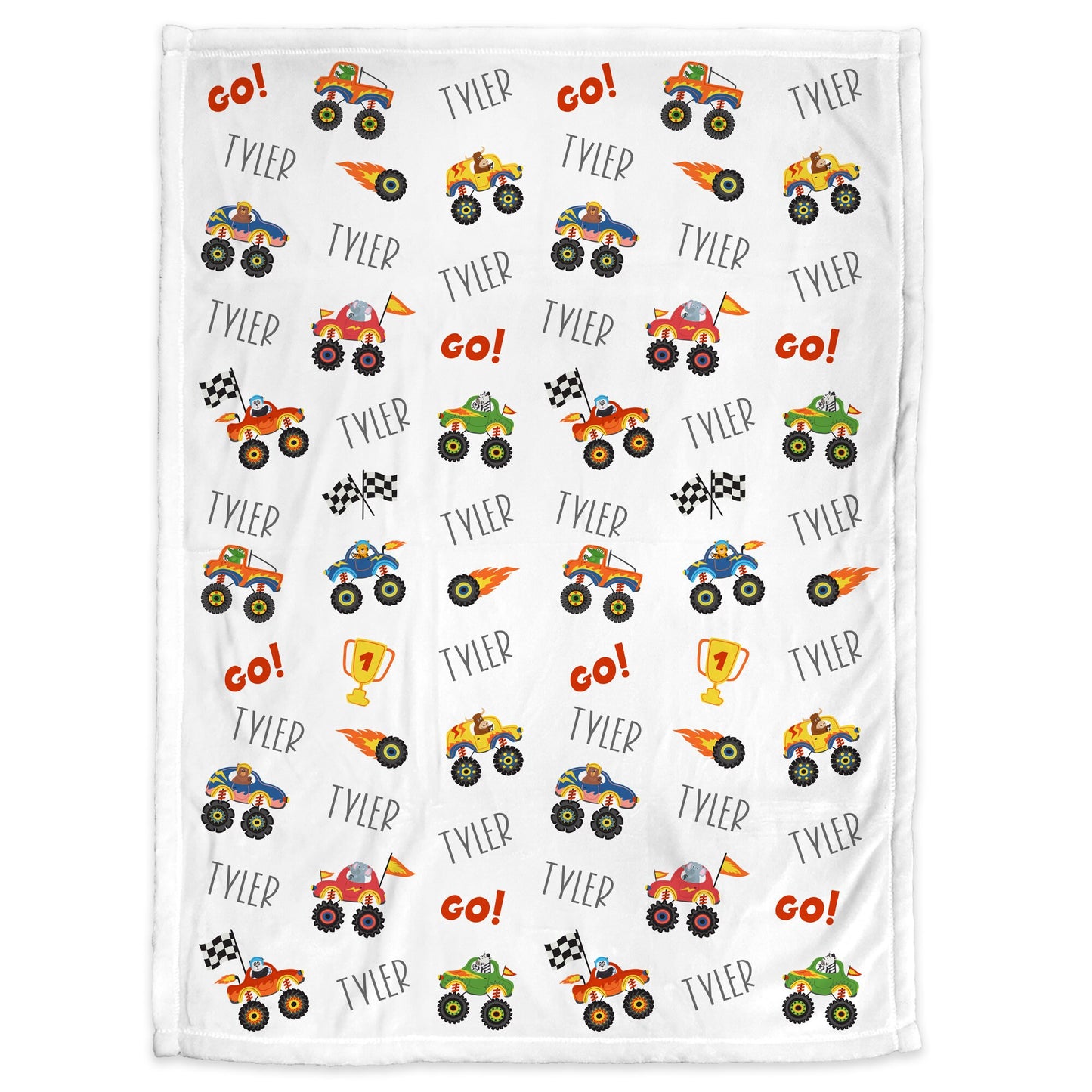 Personalized Cute Monster Truck Baby Name Blanket Boy