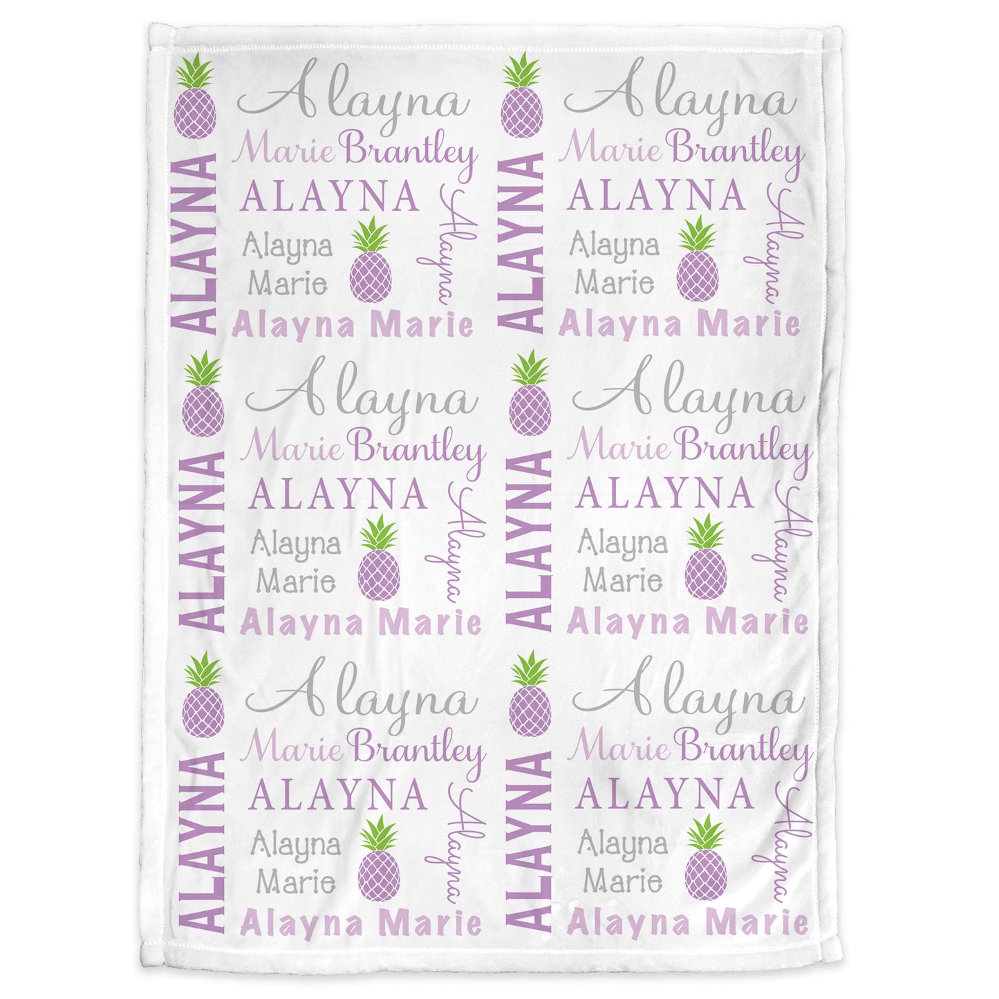 Personalized Pineapple Baby Name Blanket Girl Purple