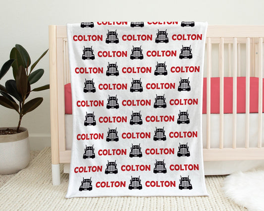 Personalized Diesel Truck Baby Name Blanket Boy