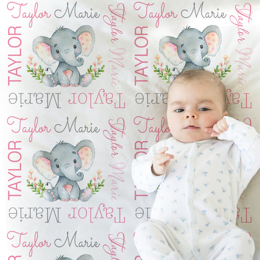 Personalized Elephant Baby Name Blanket