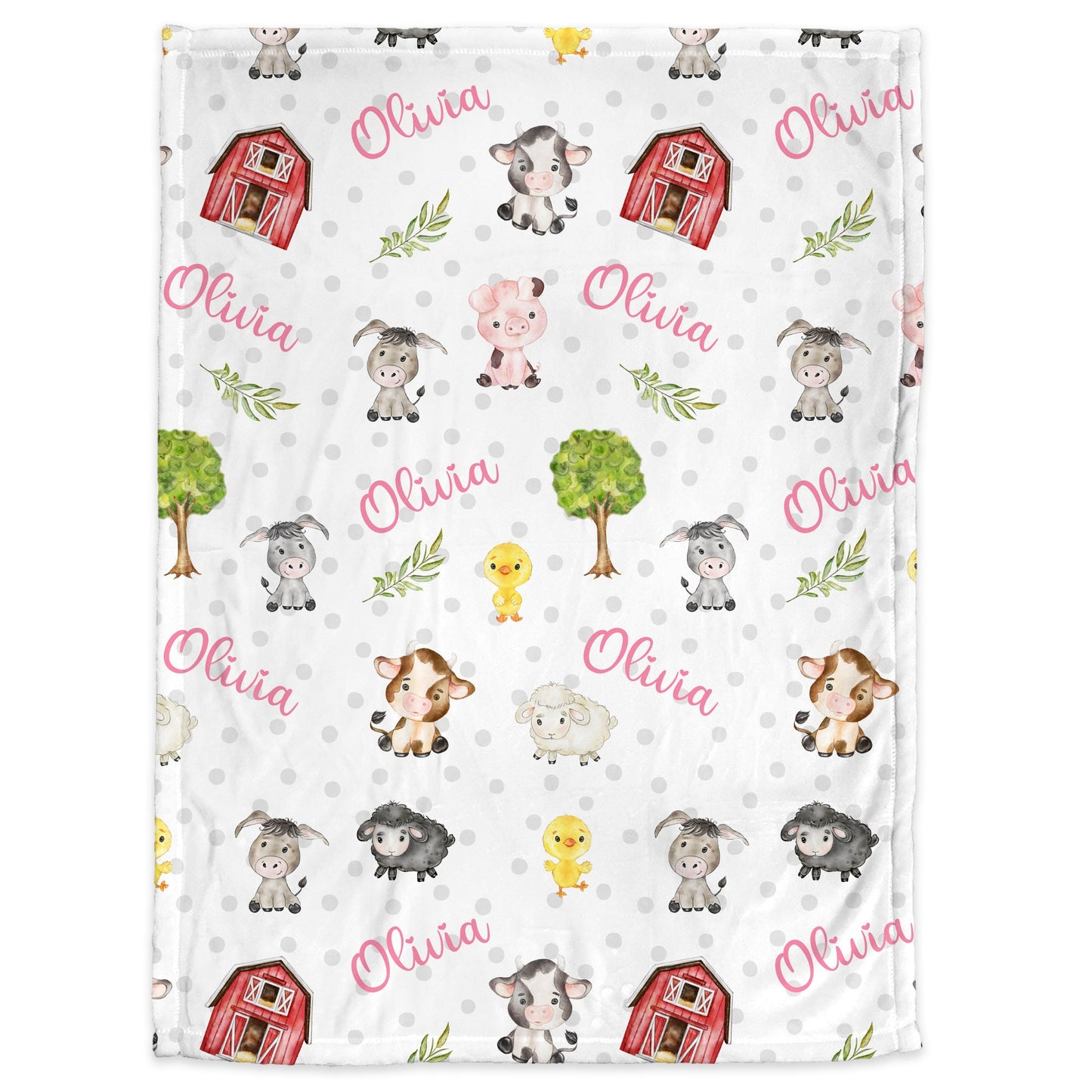 Personalized Farm Animals Baby Name Blanket Girl