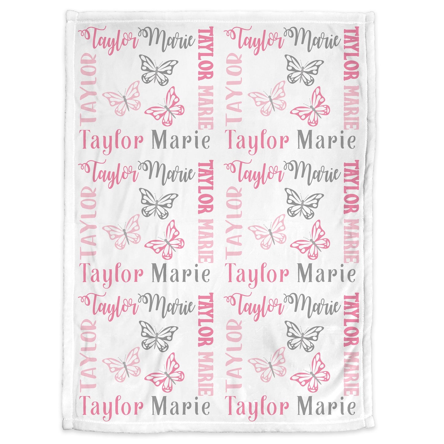 Personalized Butterfly Baby Name Blanket Pink
