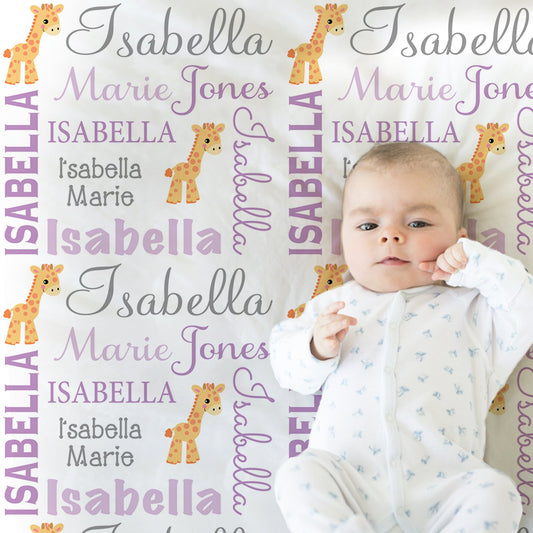 Personalized Giraffe Baby Name Blanket Girl