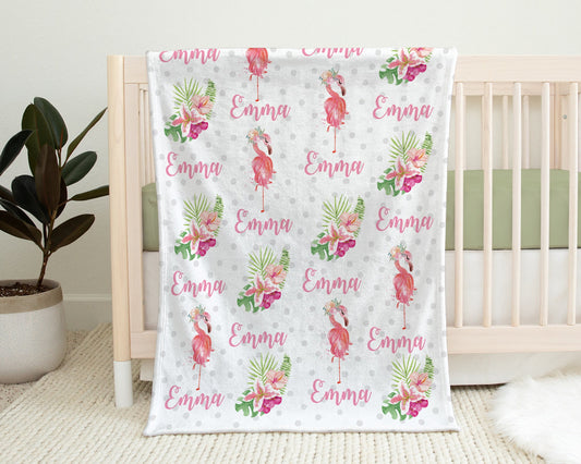 Personalized Flamingos Baby Name Blanket Girl