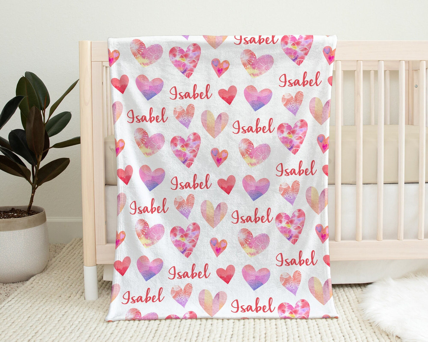 Personalized Hearts Valentines Baby Name Blanket Girl