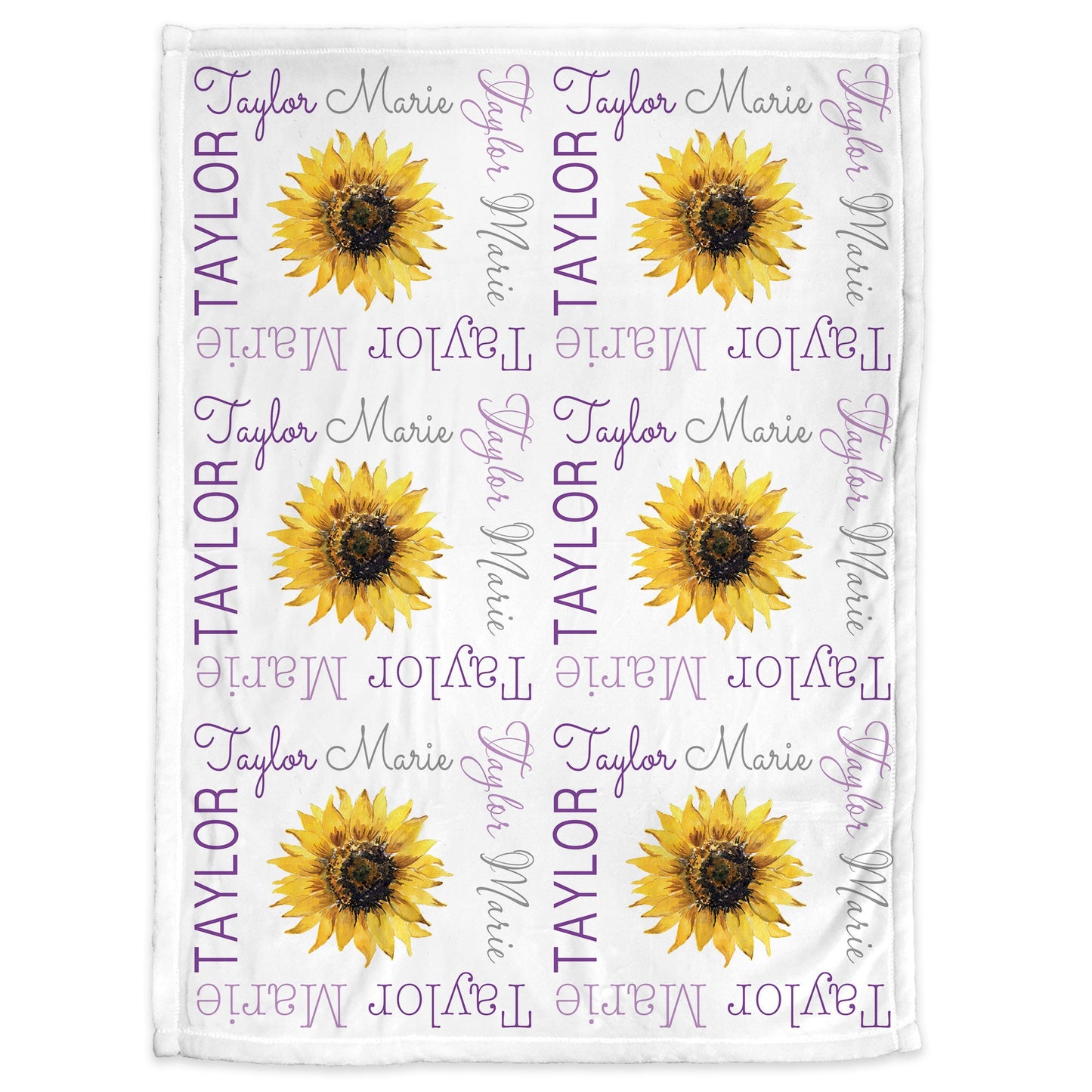Personalized Sunflowers Purple Baby Name Blanket Girl