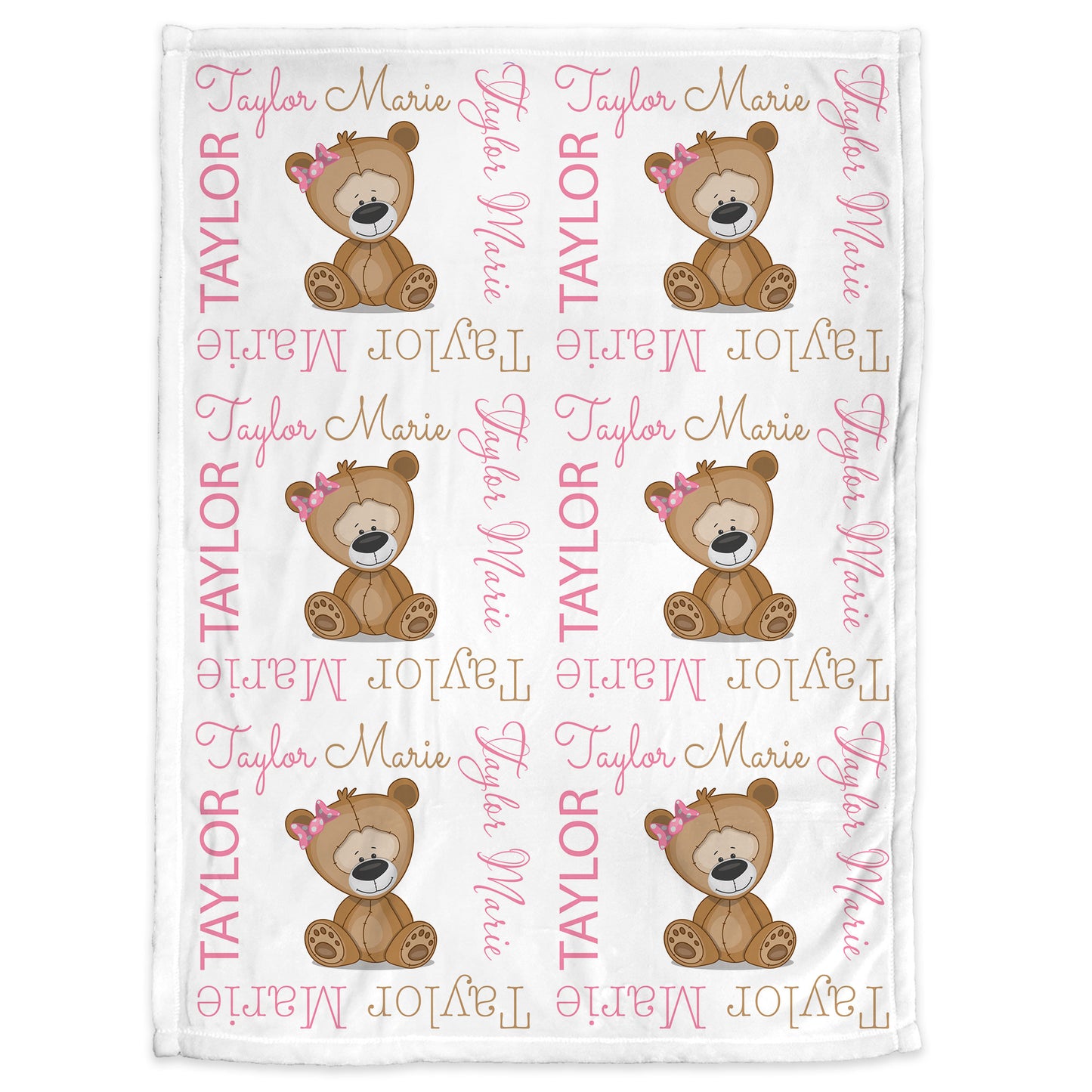 Personalized Cute Teddy Bear Baby Name Blanket Girl