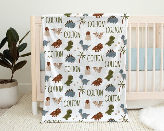 Personalized Dinosaur Baby Name Blanket Boy