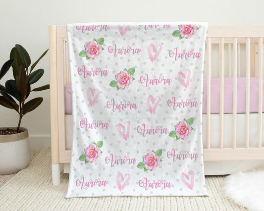 Personalized Valentines Day Baby Name Blanket Girl