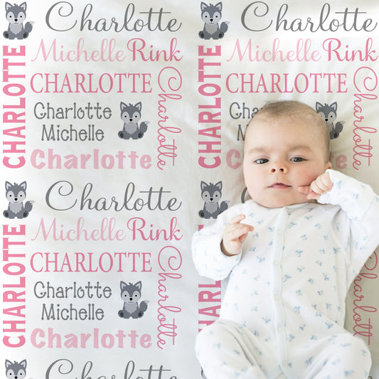 Personalized Wolf Baby Name Blanket