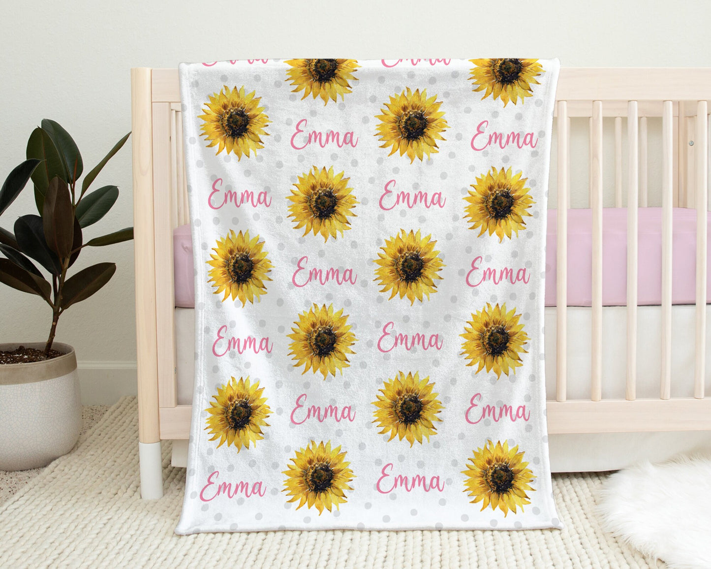 Personalized Sunflowers Baby Name Blanket