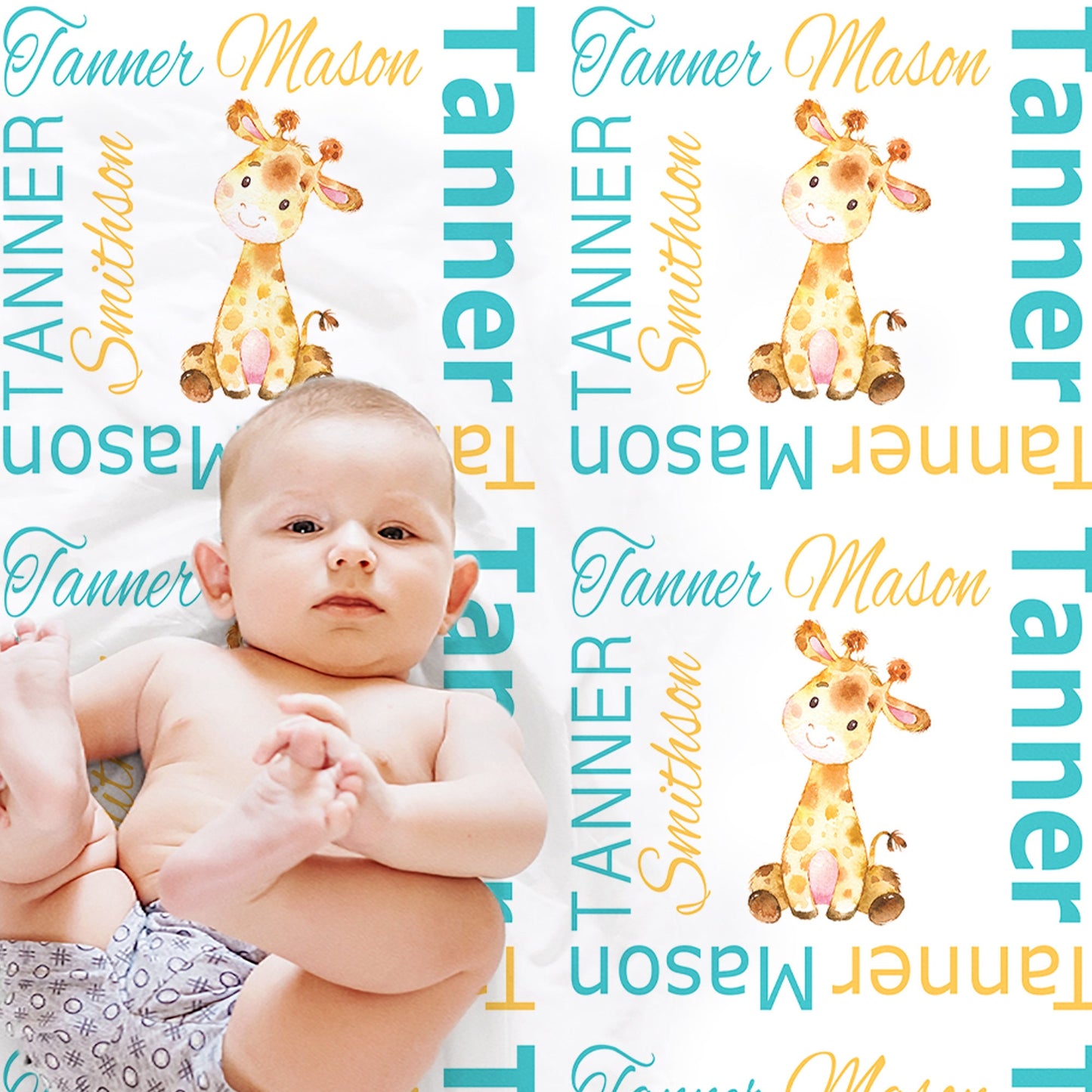 Personalized Giraffe Baby Name Blanket