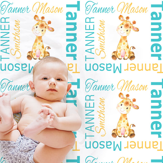 Personalized Giraffe Baby Name Blanket