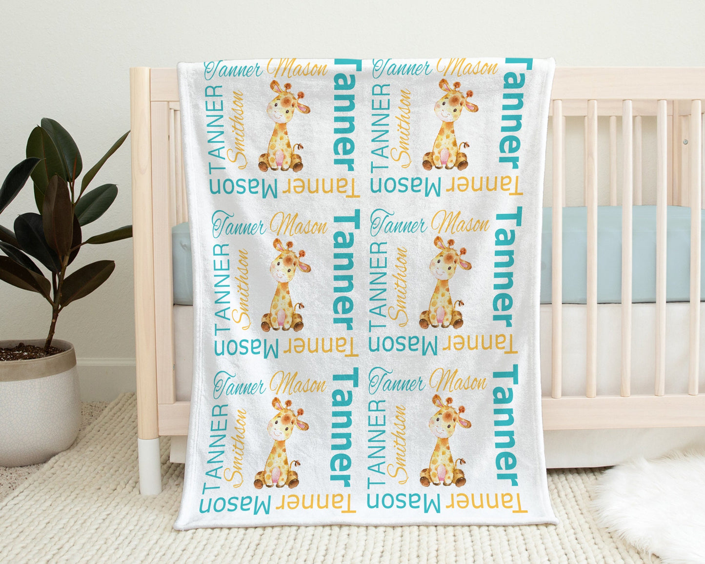 Personalized Giraffe Baby Name Blanket