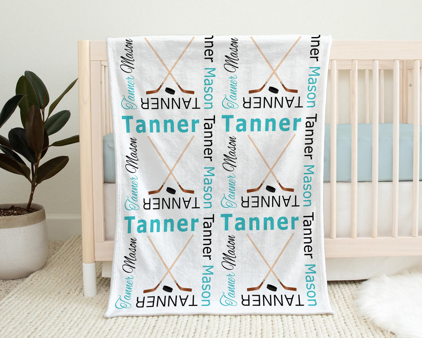 Personalized Hockey baby name blanket
