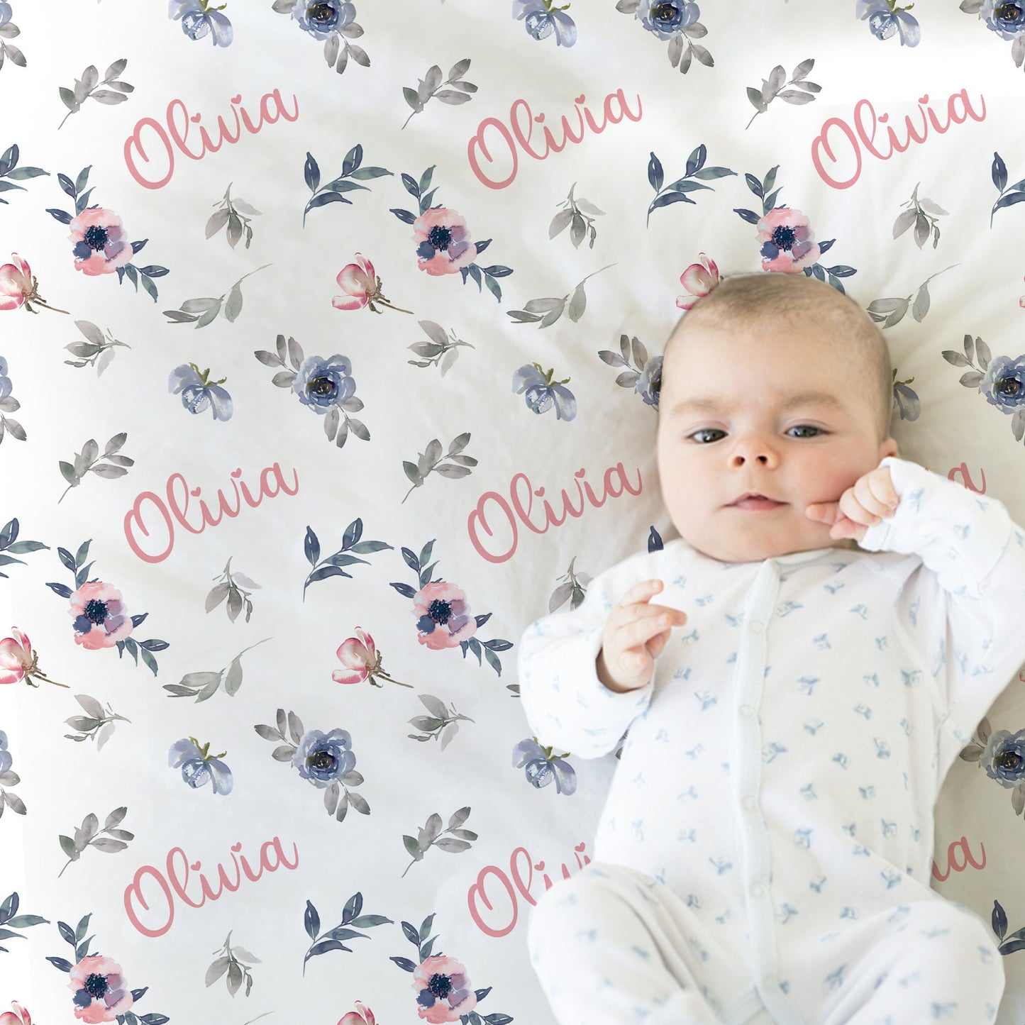 Personalized Flowers Baby Name Blanket Girl