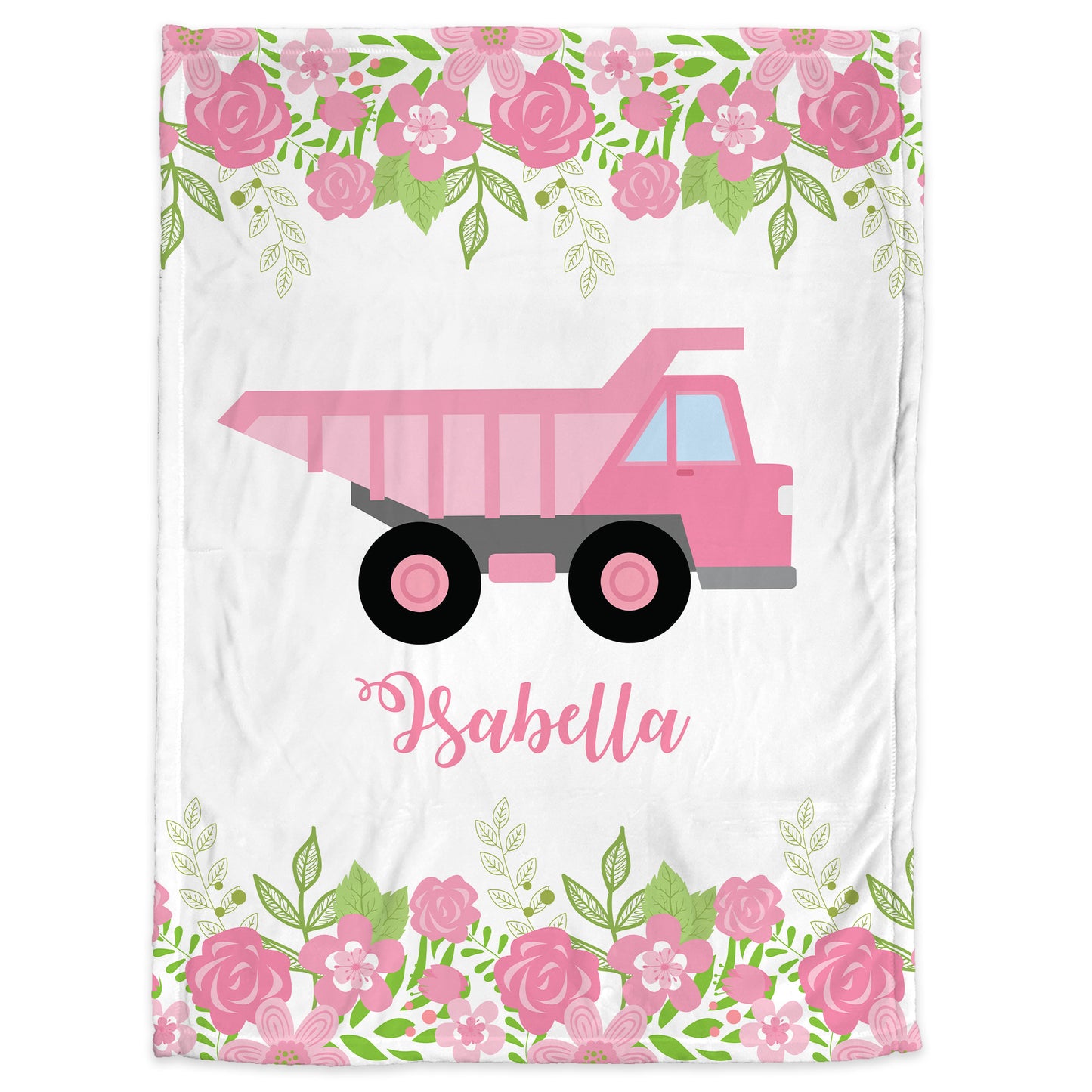 Personalized Dump Truck Baby Name Blanket Girl