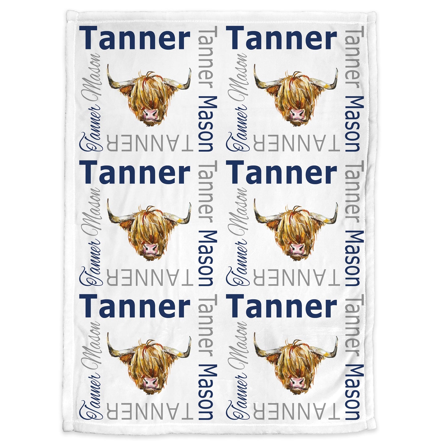 Personalized Highland Cow Baby Name Blanket Boy