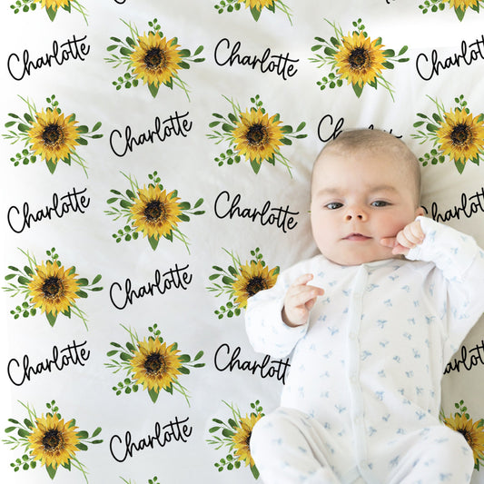 Personalized Sunflowers Baby Name Blanket Girl