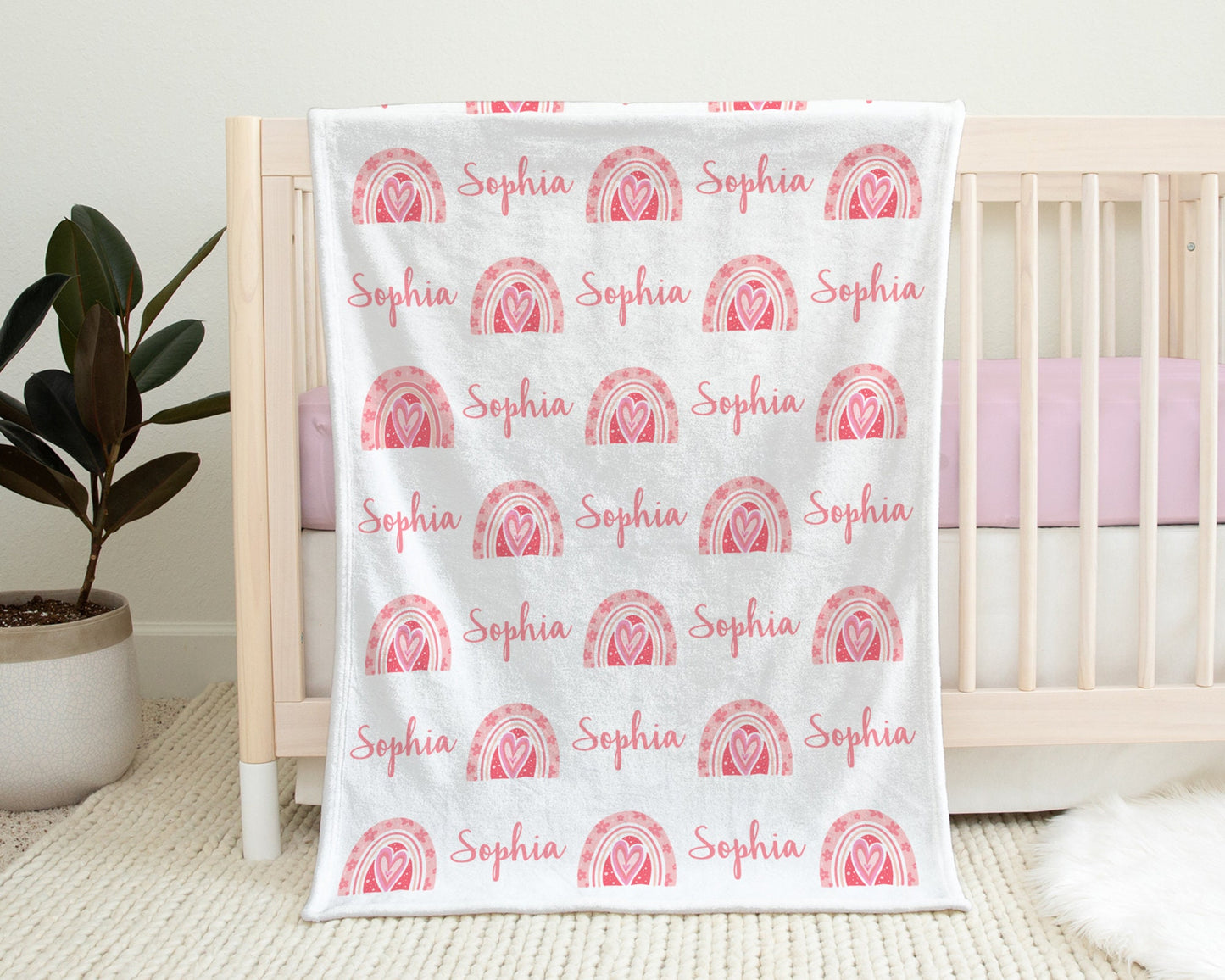 Personalized Rainbow Baby Name Blanket Girl