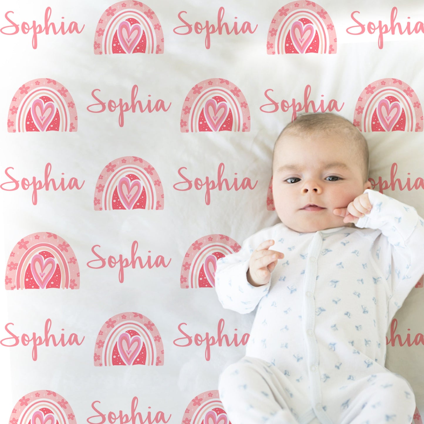 Personalized Rainbow Baby Name Blanket Girl