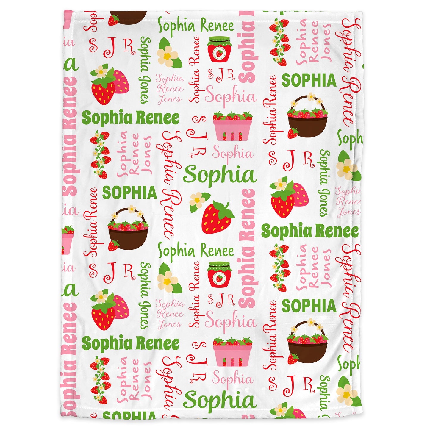 Personalized Strawberries Baby Name Blanket