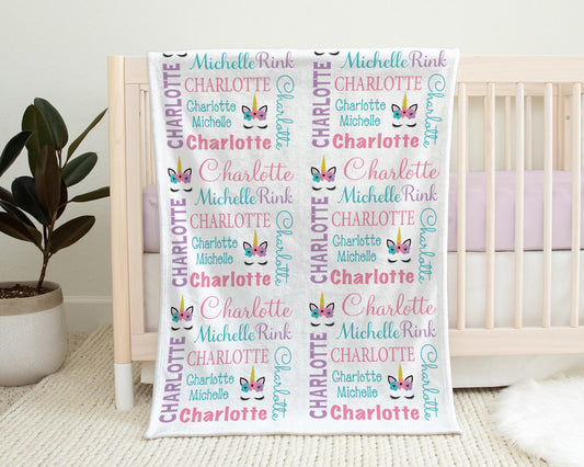 Personalized Unicorn Baby Name Blanket Girl