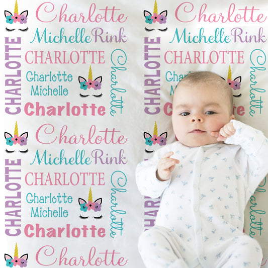 Personalized Unicorn Baby Name Blanket Girl