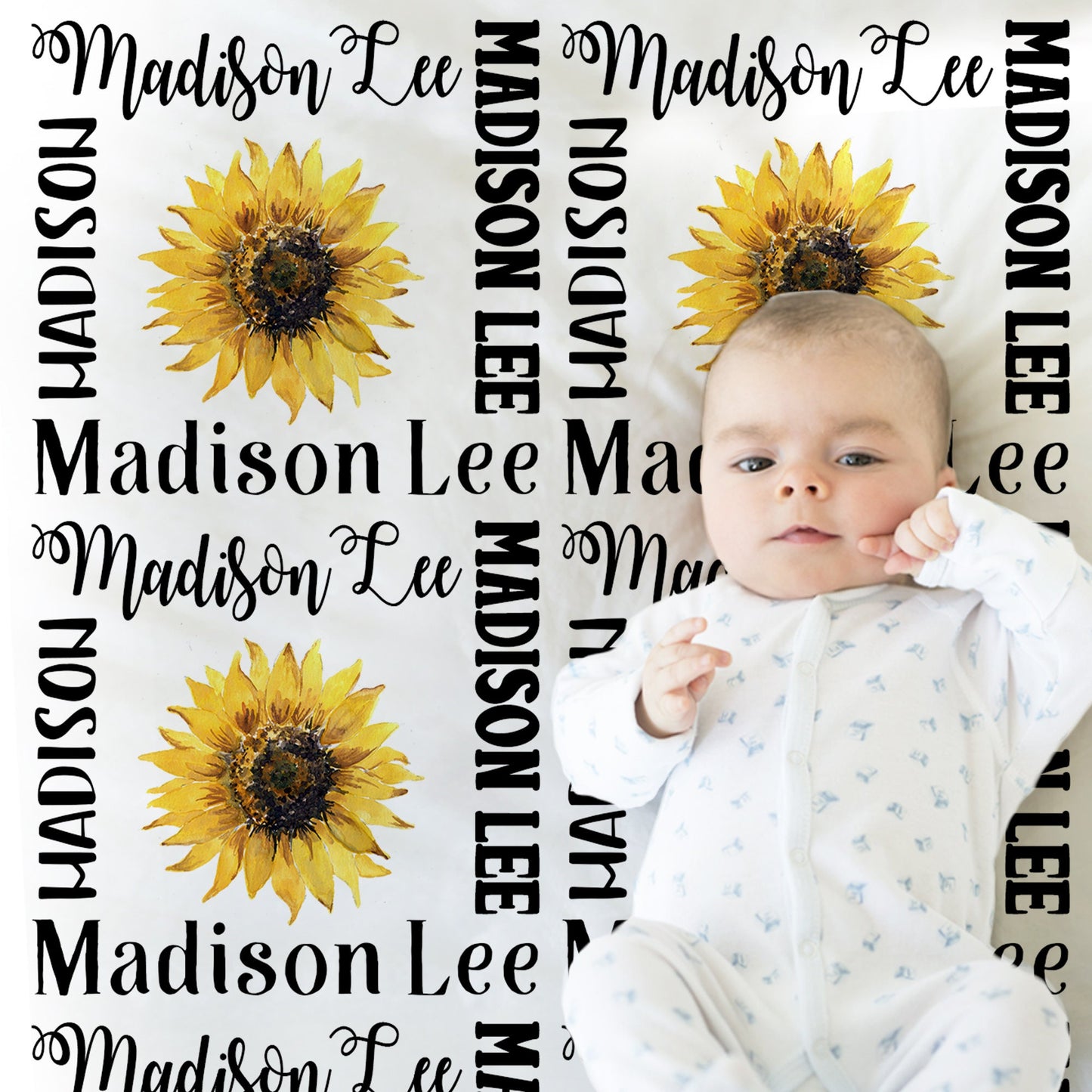 Personalized Sunflowers Baby Name Blanket Girl