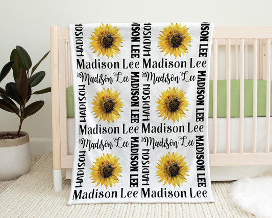 Personalized Sunflowers Baby Name Blanket Girl