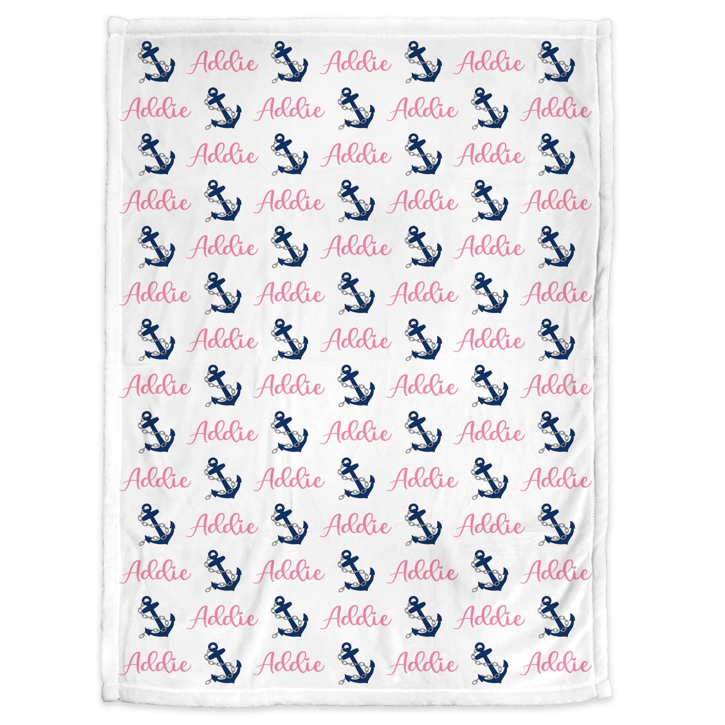 Personalized Nautical Anchor Baby Name Blanket Girl Pink and Navy