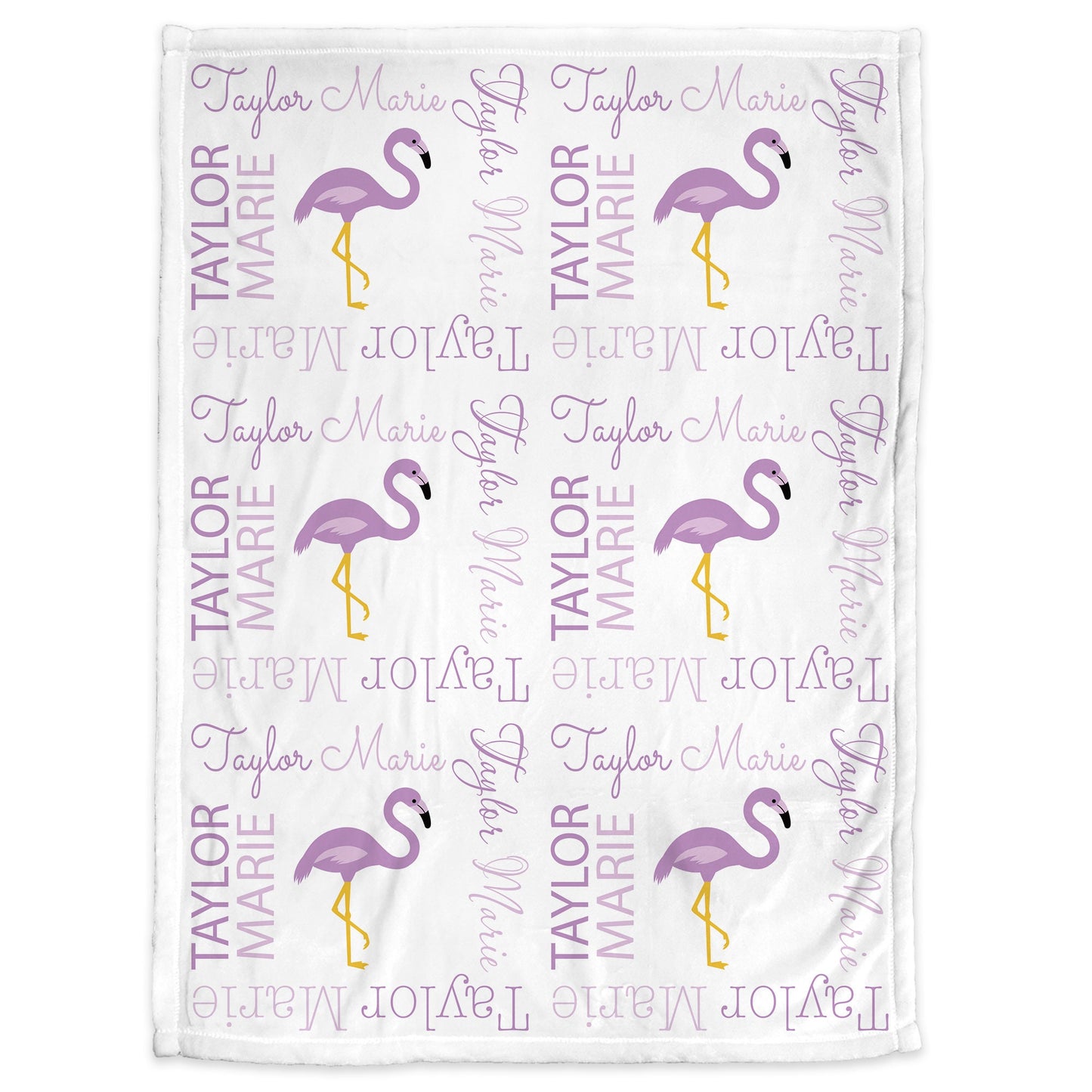 Personalized Flamingo Purple Baby Name Blanket Girl