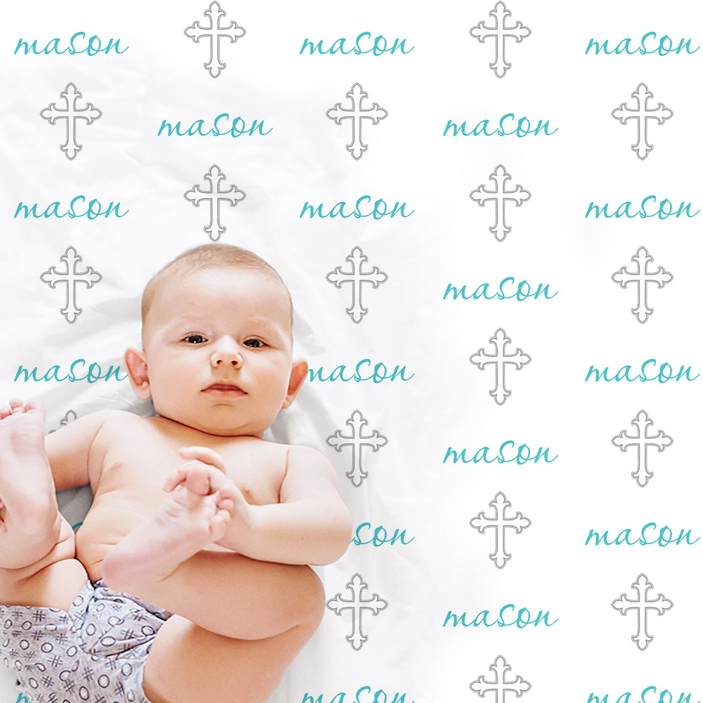 Personalized Cross baby name blanket, Blue