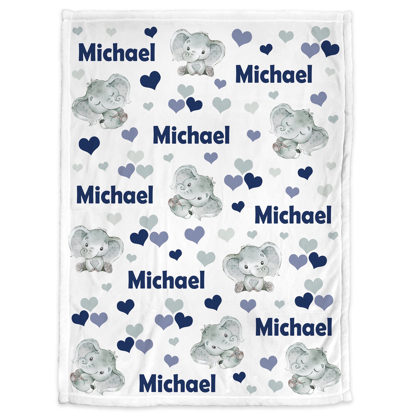 Personalized Elephant Hearts Blanket, Navy