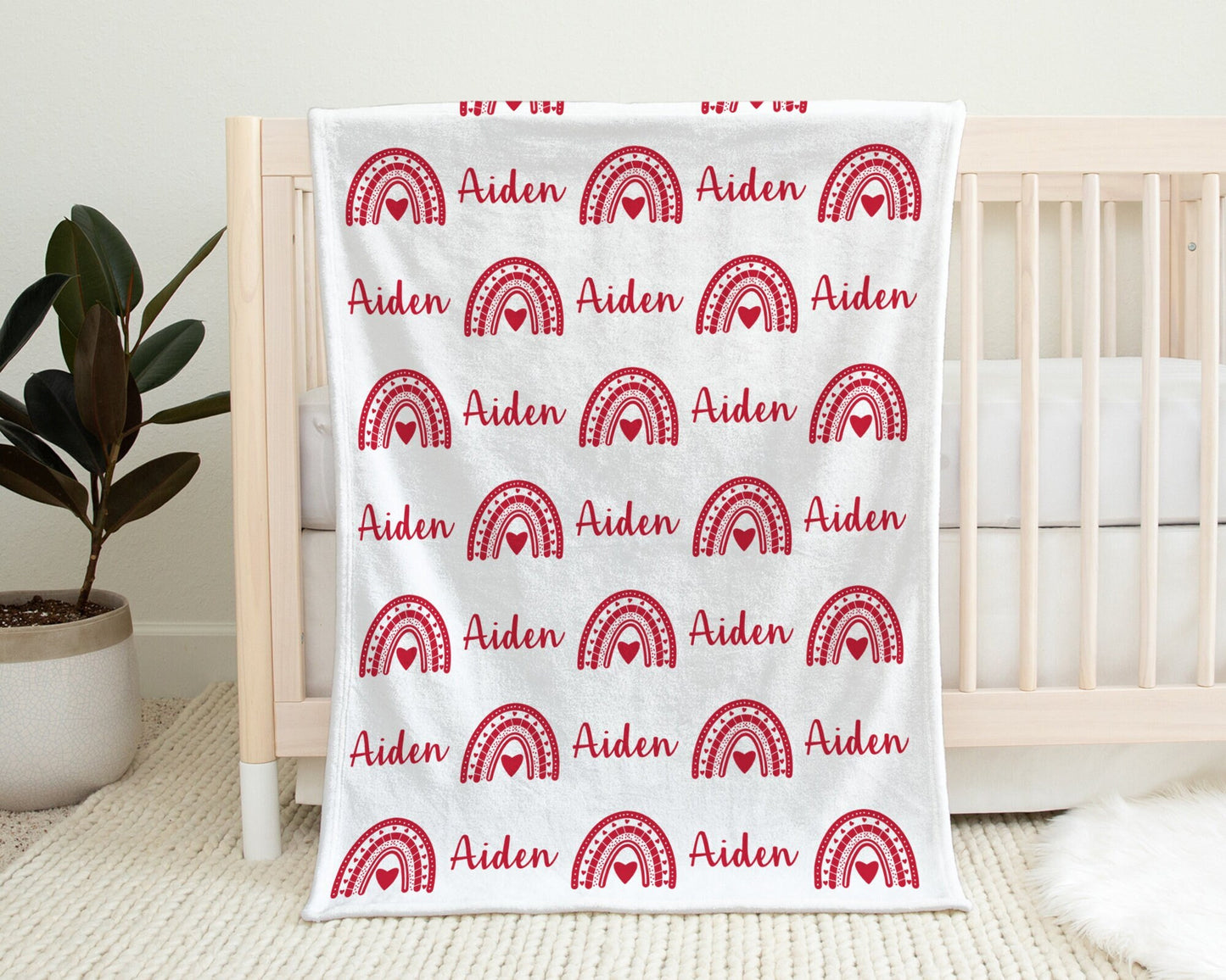 Personalized Valentine's Heart baby name blanket