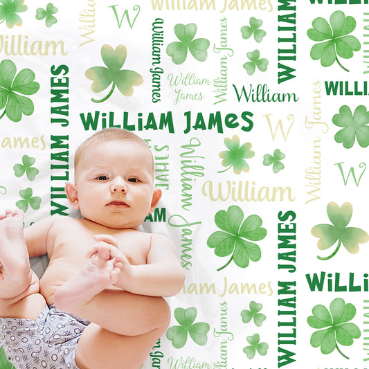 Personalized Shamrock Baby Name Blanket