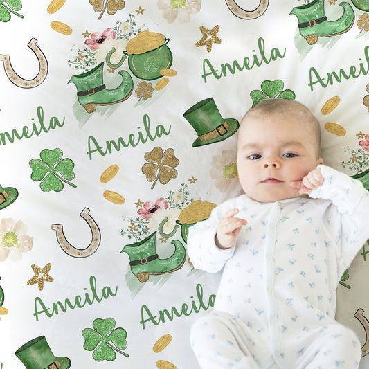 Personalized Shamrock Baby Name Blanket Girl