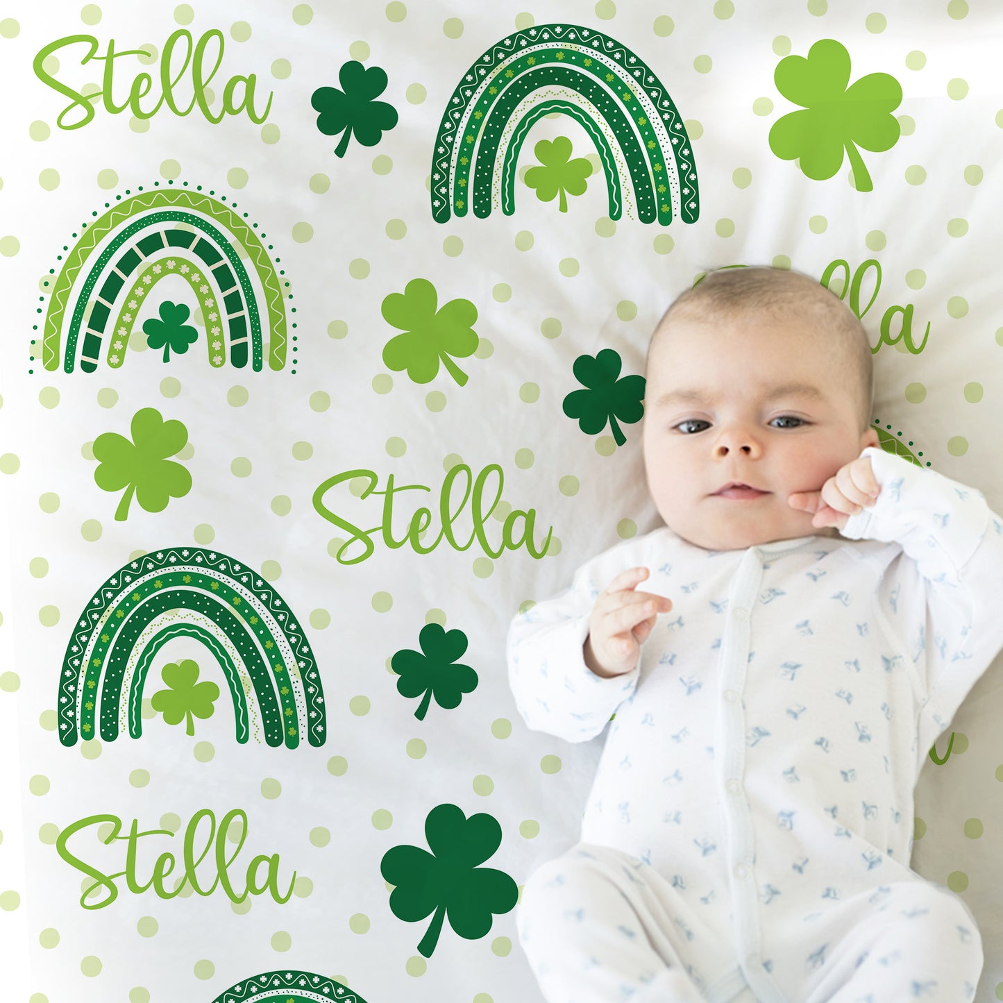 Personalized Shamrock Rainbow Baby Name Blanket