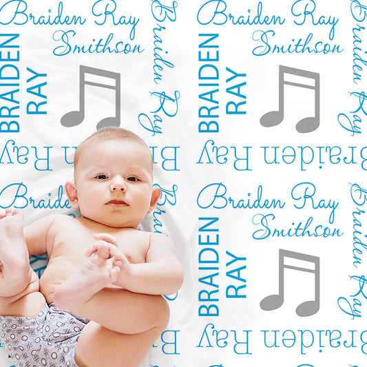 Personalized Music Notes Baby Name Blanket