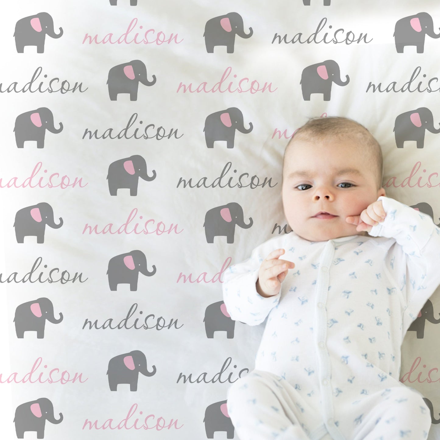 Personalized Elephant Baby Name Blanket