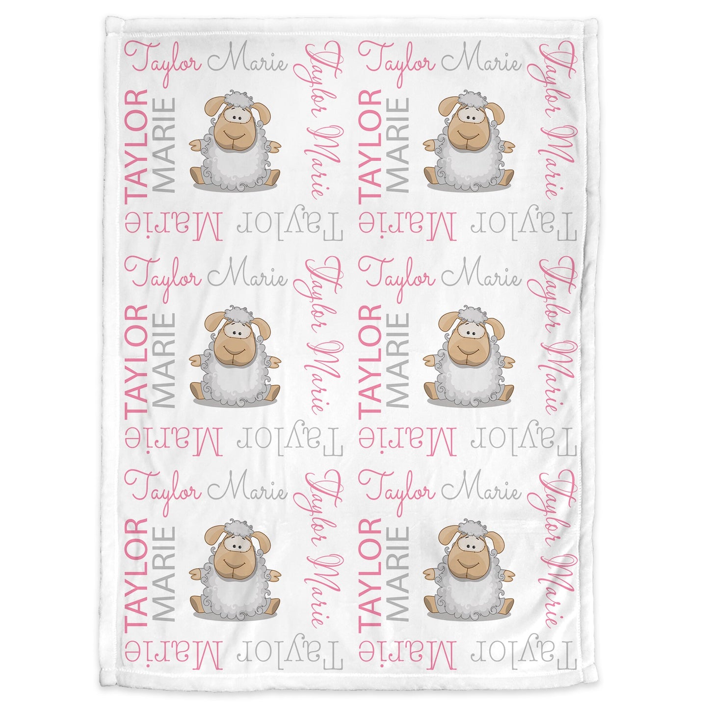 Lamb baby newborn blanket, girl personalized sheep name blanket, pink and gray sheep swaddle blanket, lamb sheep baby gift, (CHOOSE COLORS )