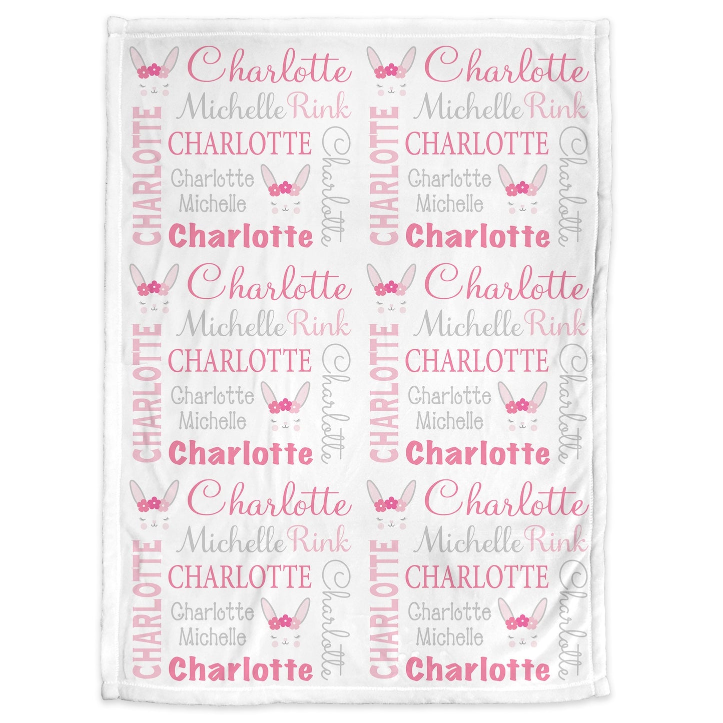 Personalized Bunny Rabbit Flowers Baby Name Blanket Girl