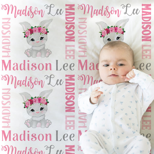 Personalized Easter bunny  Baby Name Blanket Girl