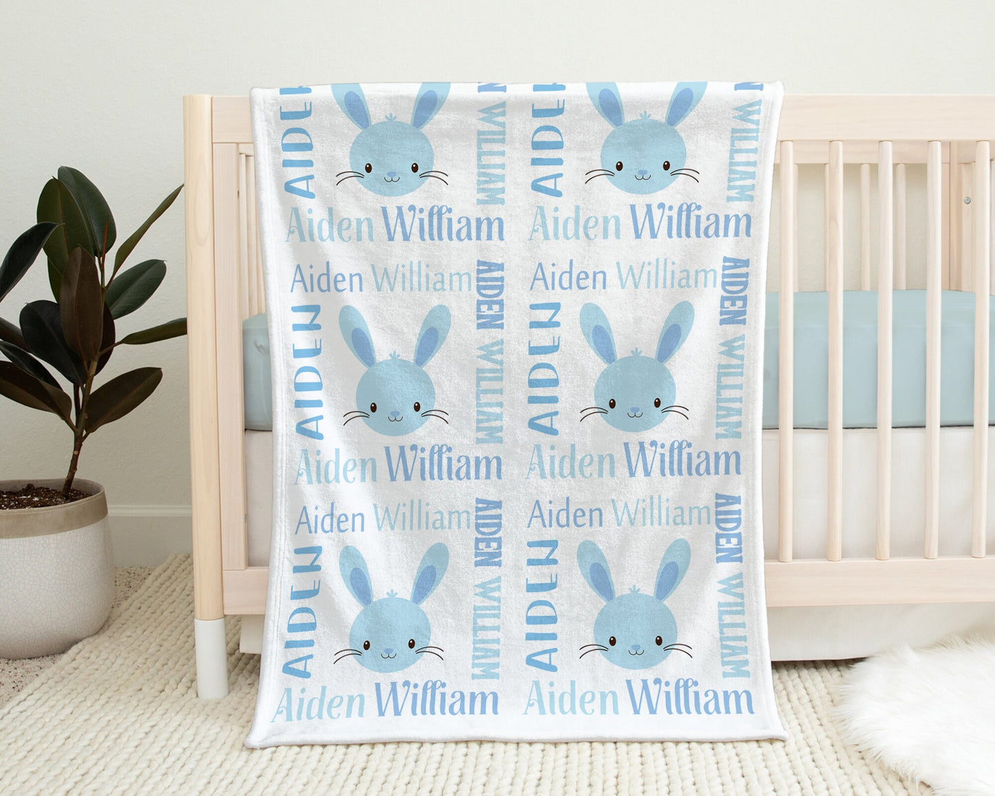 Personalized Easter baby name blanket, Blue